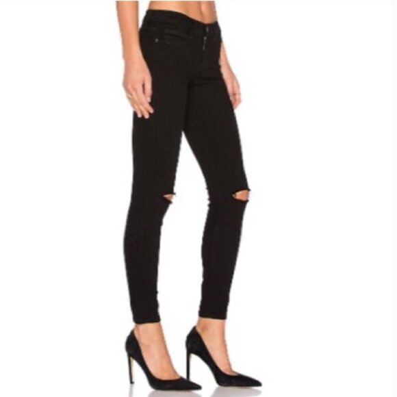 Current/Elliott / Revolve The Stiletto Skinny Jean Jet Black Knee Destroy 25-0 - Picture 3 of 15